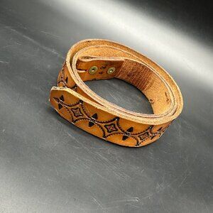 Vintage Tooled Leather Belt Brown Handmade Size 42 Western Cowboy Boho Retro